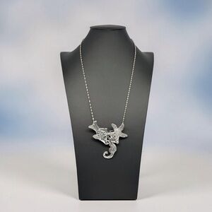 Vtg 925 Sterling Silver Israel LARGE ELECTROFORM Sea Life Pendant Necklace 24”